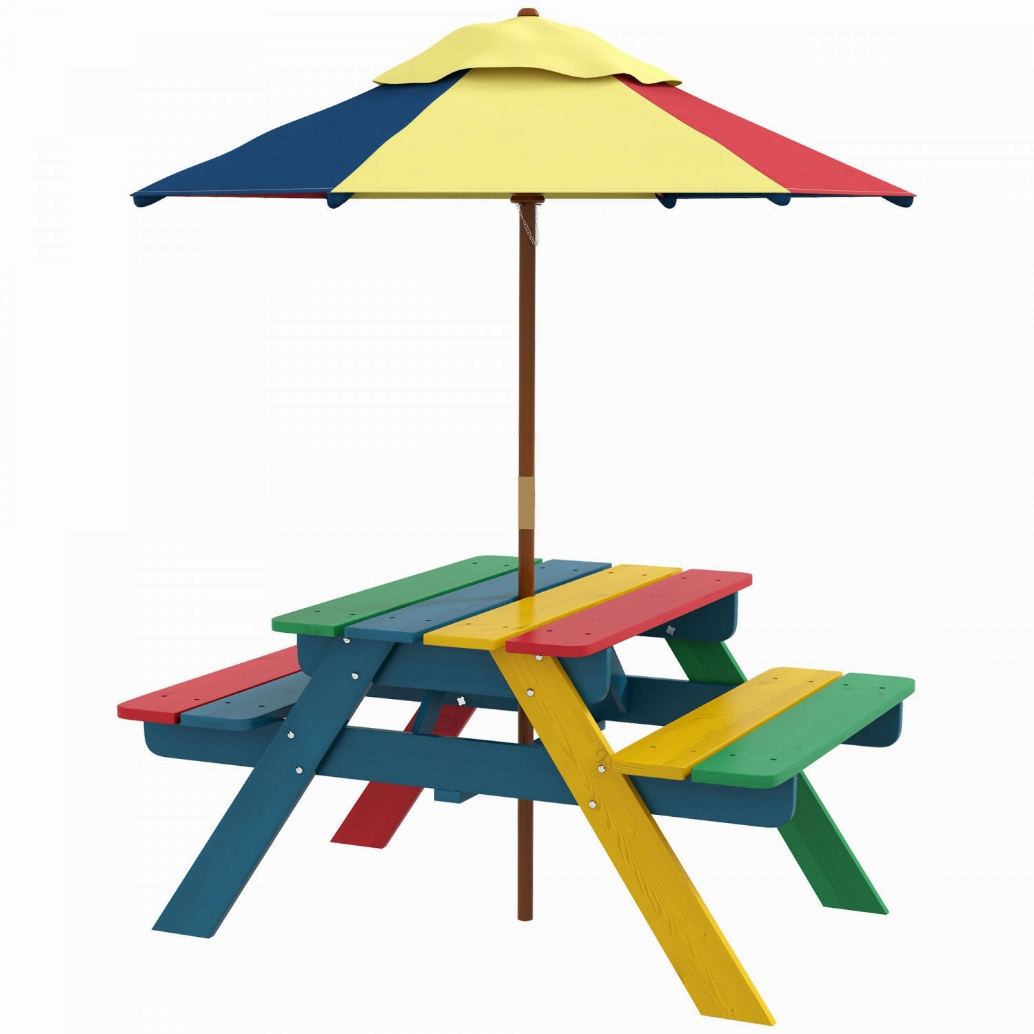 Outsunny Kids Picnic Table Bench Set With Removable Umbrella, Outdoor Wooden Kids Table And Chair Se|Outsunny Ensemble De Table De Pique-nique Pour Enfants Avec Parasol Amovible, Table Et Chaises D'ext