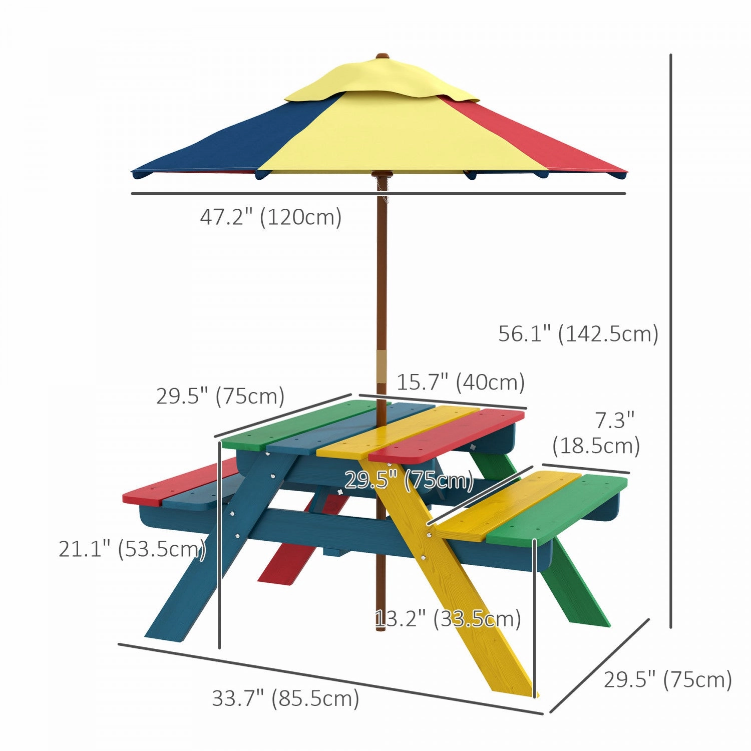 Outsunny Kids Picnic Table Bench Set With Removable Umbrella, Outdoor Wooden Kids Table And Chair Se|Outsunny Ensemble De Table De Pique-nique Pour Enfants Avec Parasol Amovible, Table Et Chaises D'ext