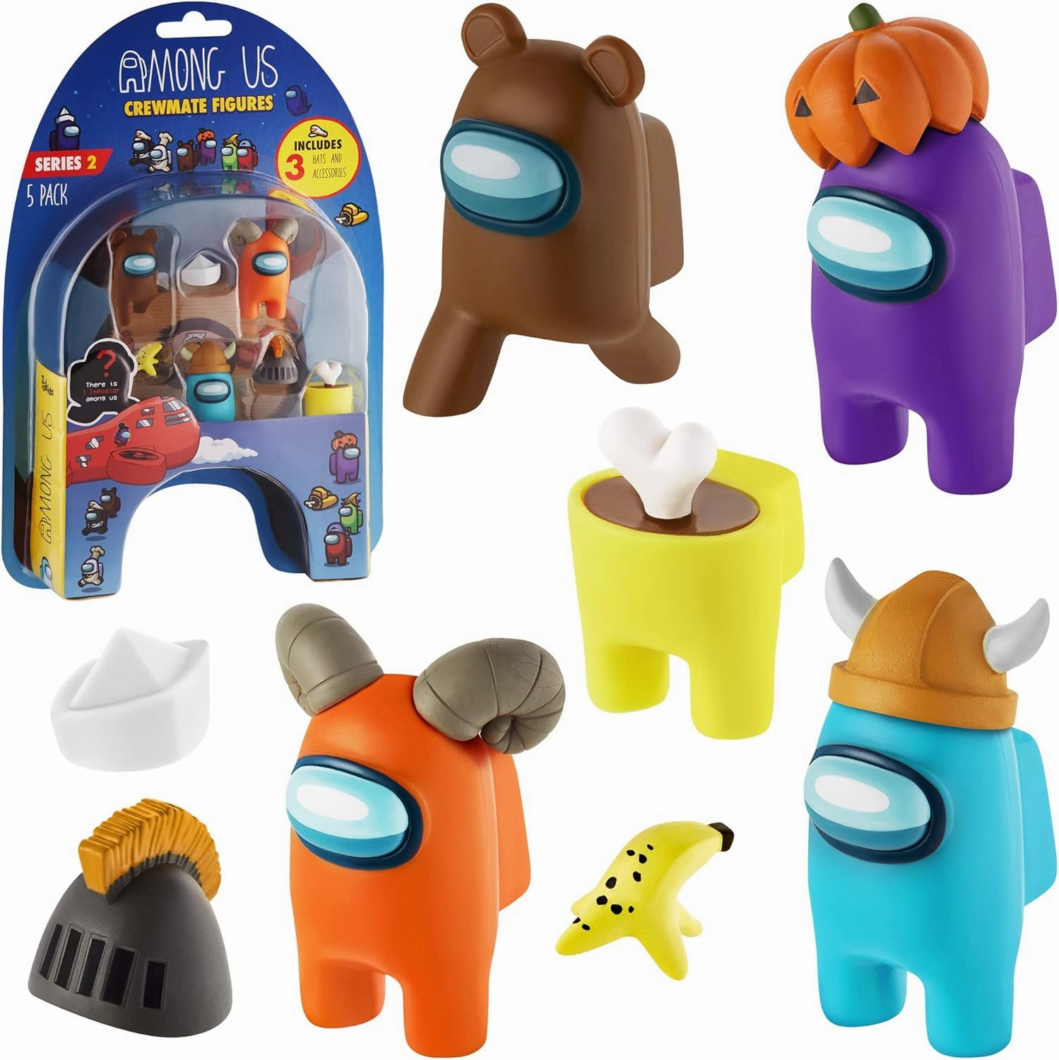 P.M.I. Among Us Crewmate Figures | 5 Among Us Toys Out of 16 Collectibles in 1 Pack | Among Us Merch Incl. The Peeled and The Clogged | 1 Hidden Impostor | Mini Toys with 3 Add’l Hats | Kids’ Toys