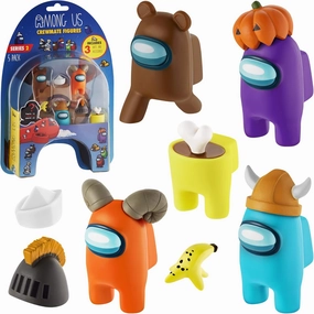 P.M.I. Among Us Crewmate Figures | 5 Among Us Toys Out of 16 Collectibles in 1 Pack | Among Us Merch Incl. The Peeled and The Clogged | 1 Hidden Impostor | Mini Toys with 3 Add’l Hats | Kids’ Toys