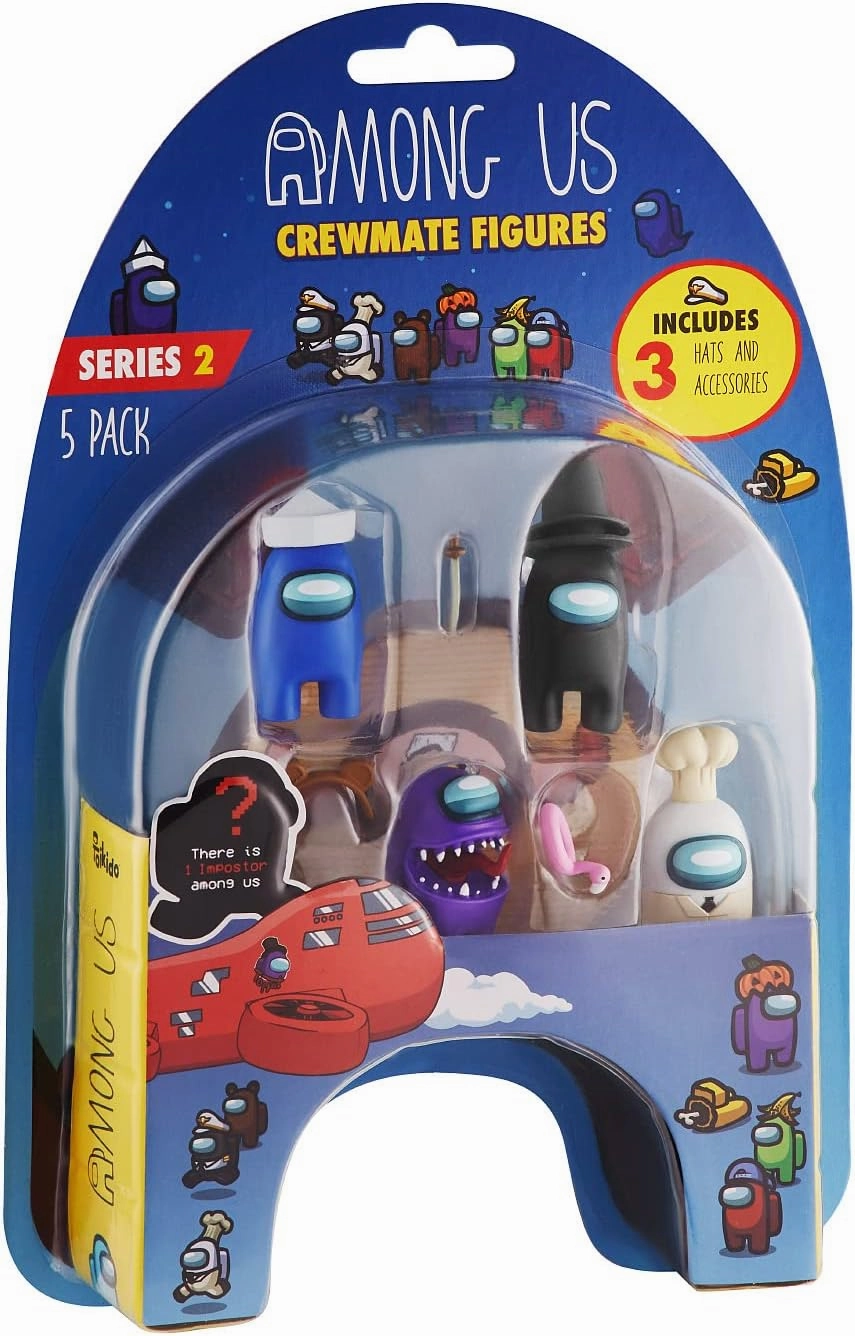 P.M.I. Among Us Crewmate Figures | 5 Among Us Toys Out of 16 Collectibles in 1 Pack | Among Us Merch Incl. The Peeled and The Clogged | 1 Hidden Impostor | Mini Toys with 3 Add’l Hats | Kids’ Toys