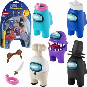P.M.I. Among Us Crewmate Figures | 5 Among Us Toys Out of 16 Collectibles in 1 Pack | Among Us Merch Incl. The Peeled and The Clogged | 1 Hidden Impostor | Mini Toys with 3 Add’l Hats | Kids’ Toys
