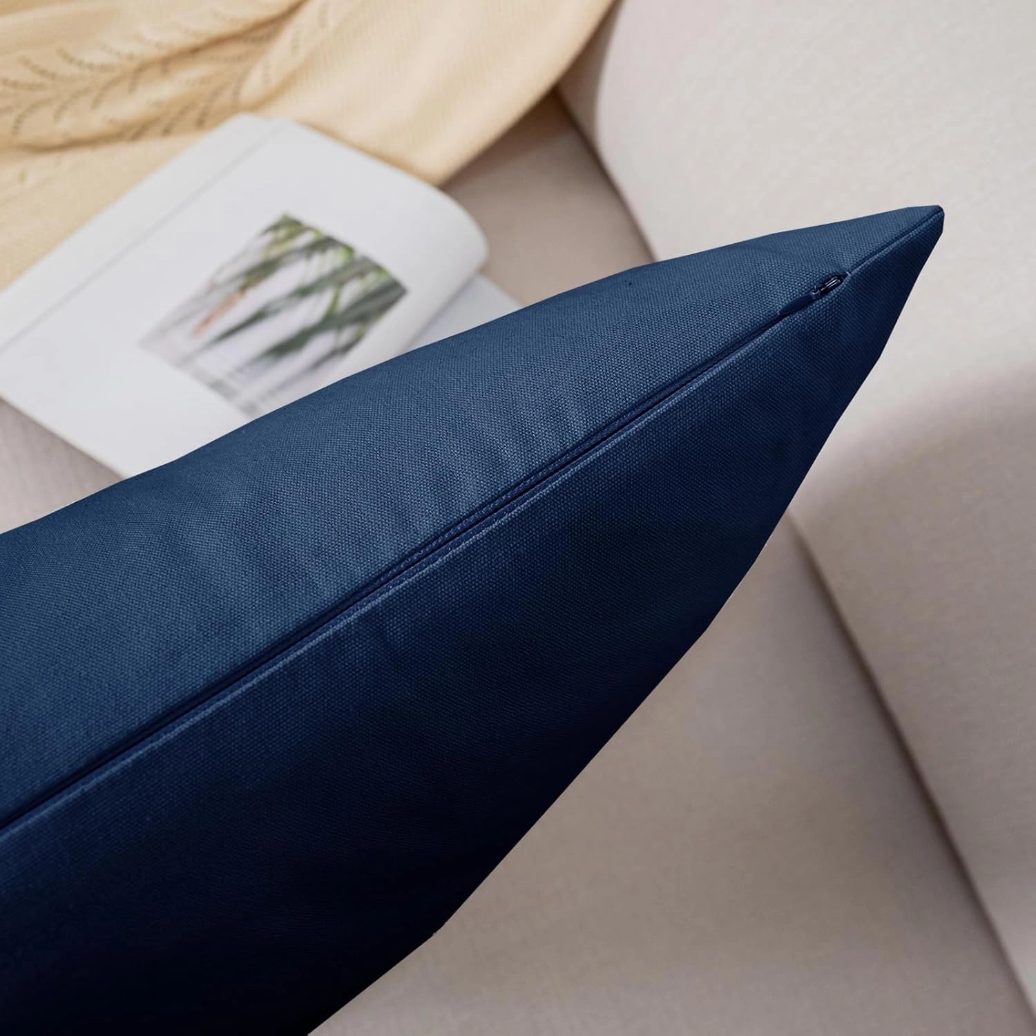 Pack of 2 Navy Blue Decorative Pillow Covers 18x18 Square Cushion Case for Couch Sofa Bedroom Living Room Farmhouse Boho Decor