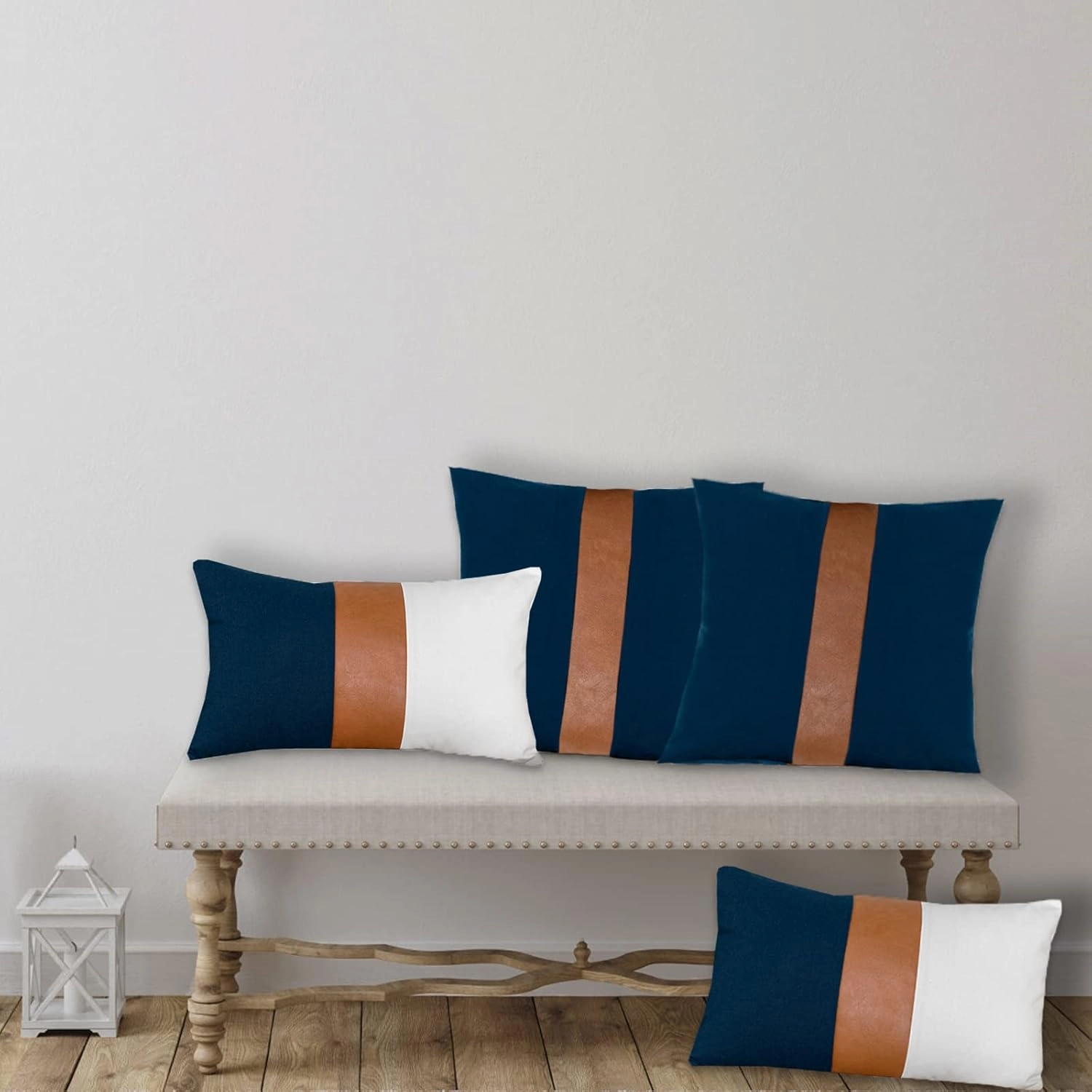 Pack of 2 Navy Blue Decorative Pillow Covers 18x18 Square Cushion Case for Couch Sofa Bedroom Living Room Farmhouse Boho Decor
