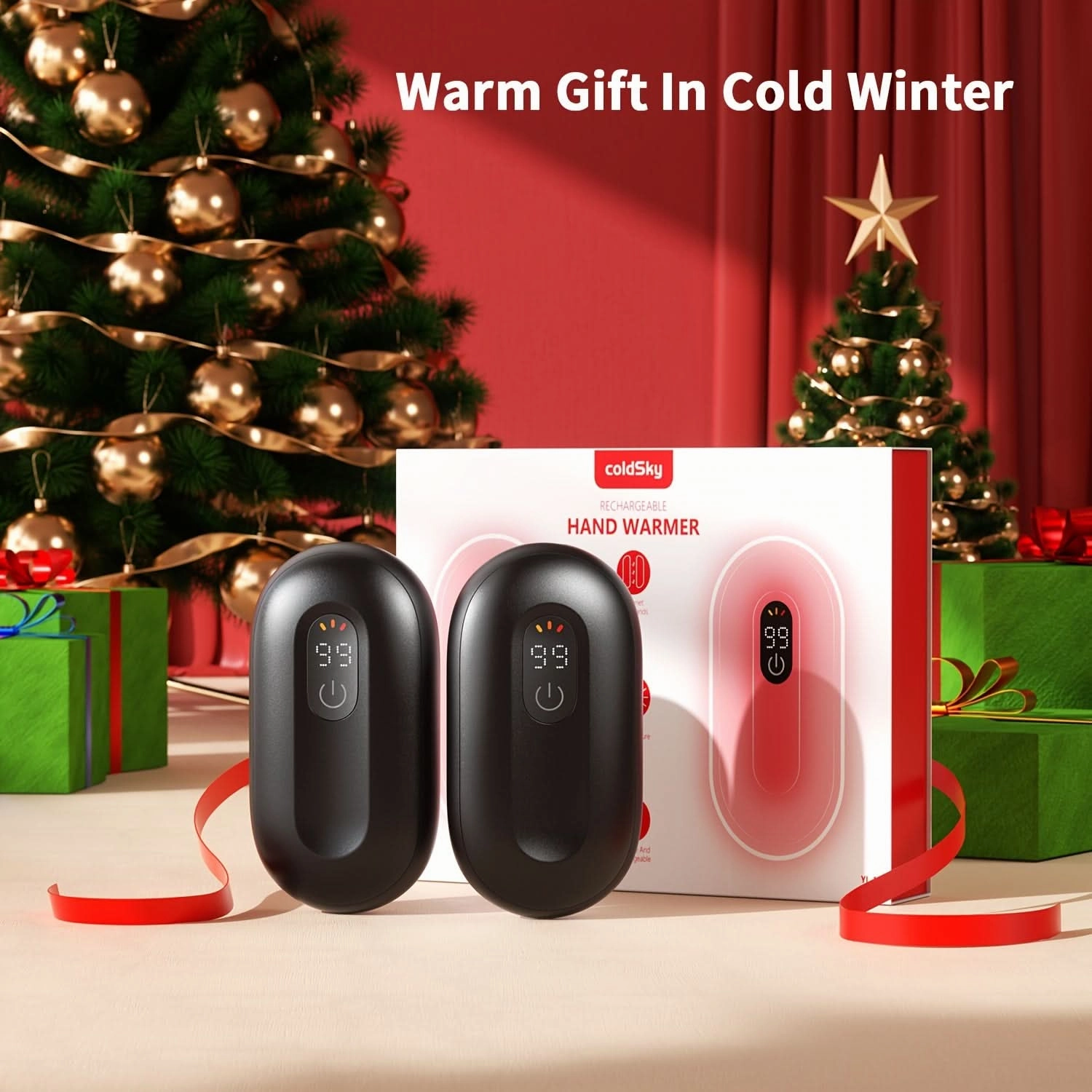 Pack of 2 USB Rechargeable Hand Warmer Set with Digital Display