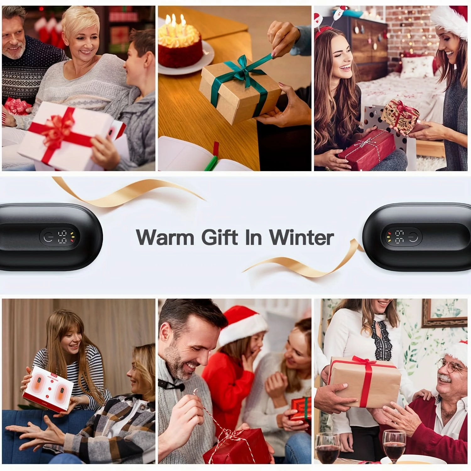 Pack of 2 USB Rechargeable Hand Warmer Set with Digital Display