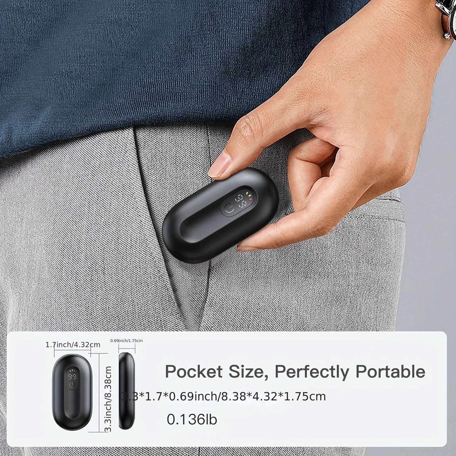 Pack of 2 USB Rechargeable Hand Warmer Set with Digital Display