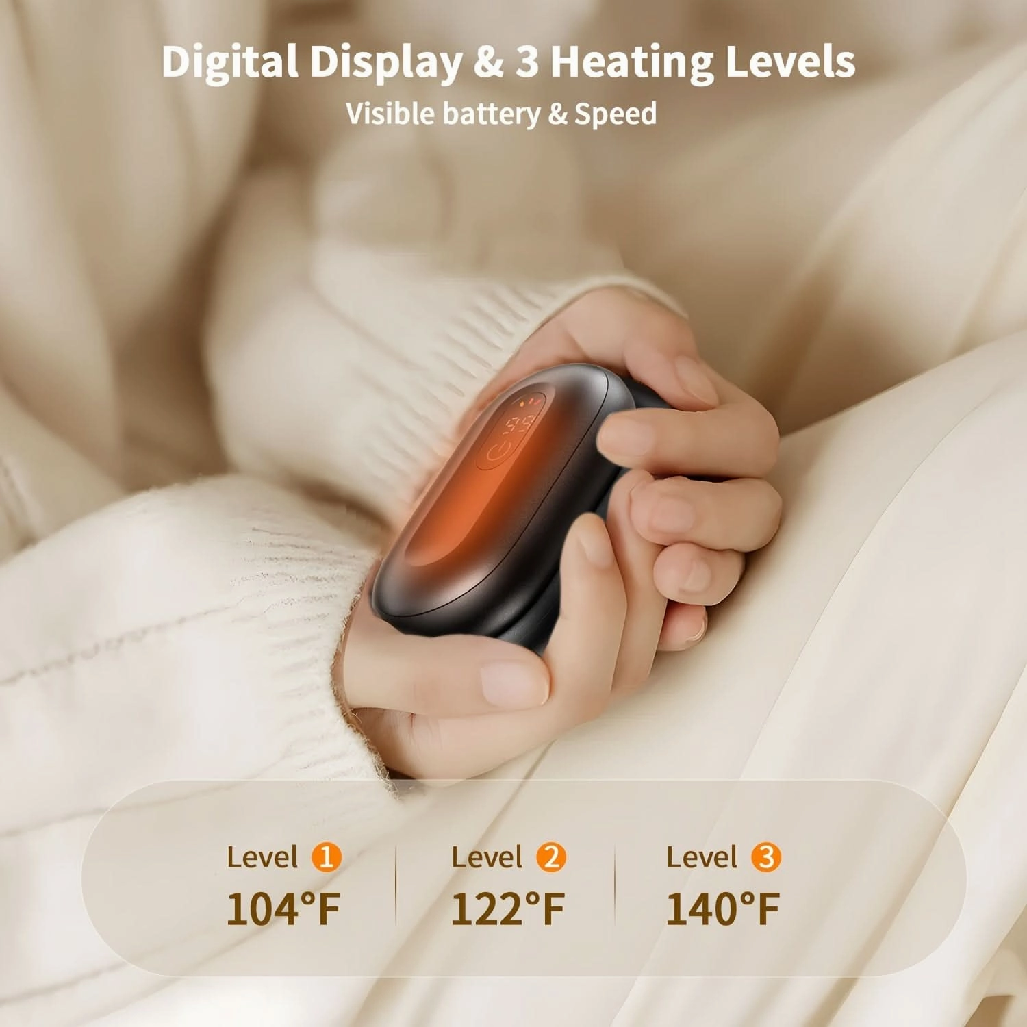 Pack of 2 USB Rechargeable Hand Warmer Set with Digital Display