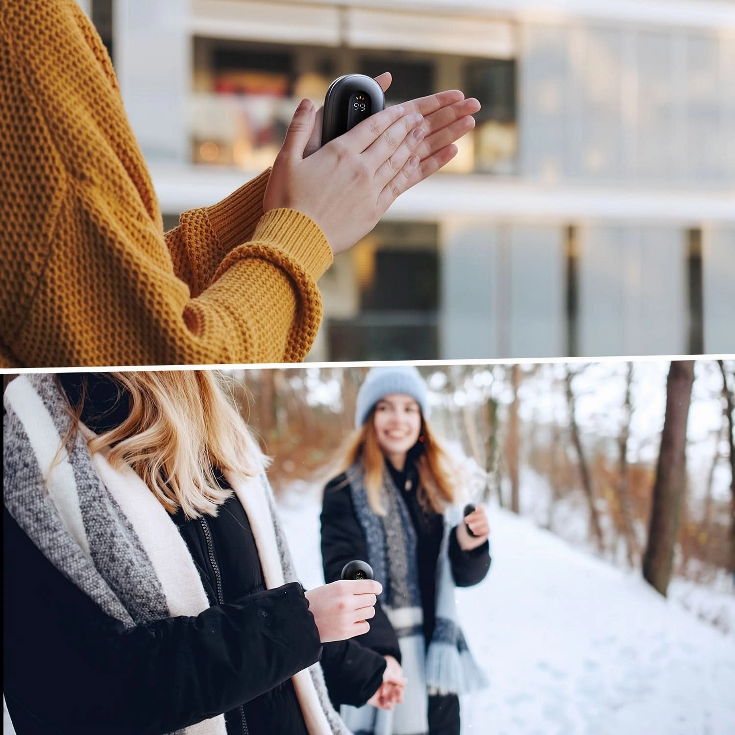 Pack of 2 USB Rechargeable Hand Warmer Set with Digital Display