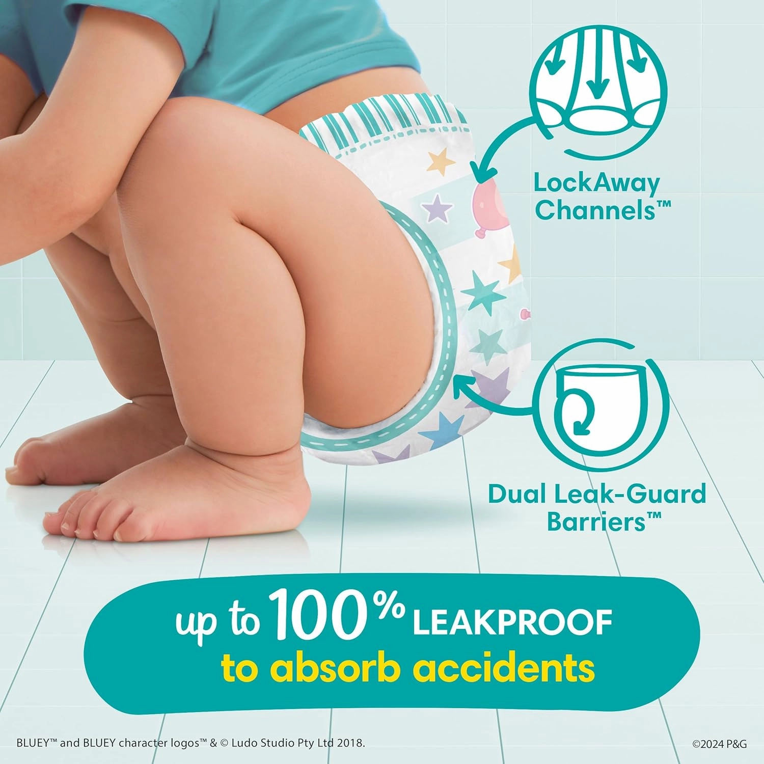 Pampers Easy Ups Bluey Pull On Training Pants Boys and Girls, 3T-4T, 124 Count with Sensitive Water Based Baby Wipes 4X Pop-Top Packs (336 Count)