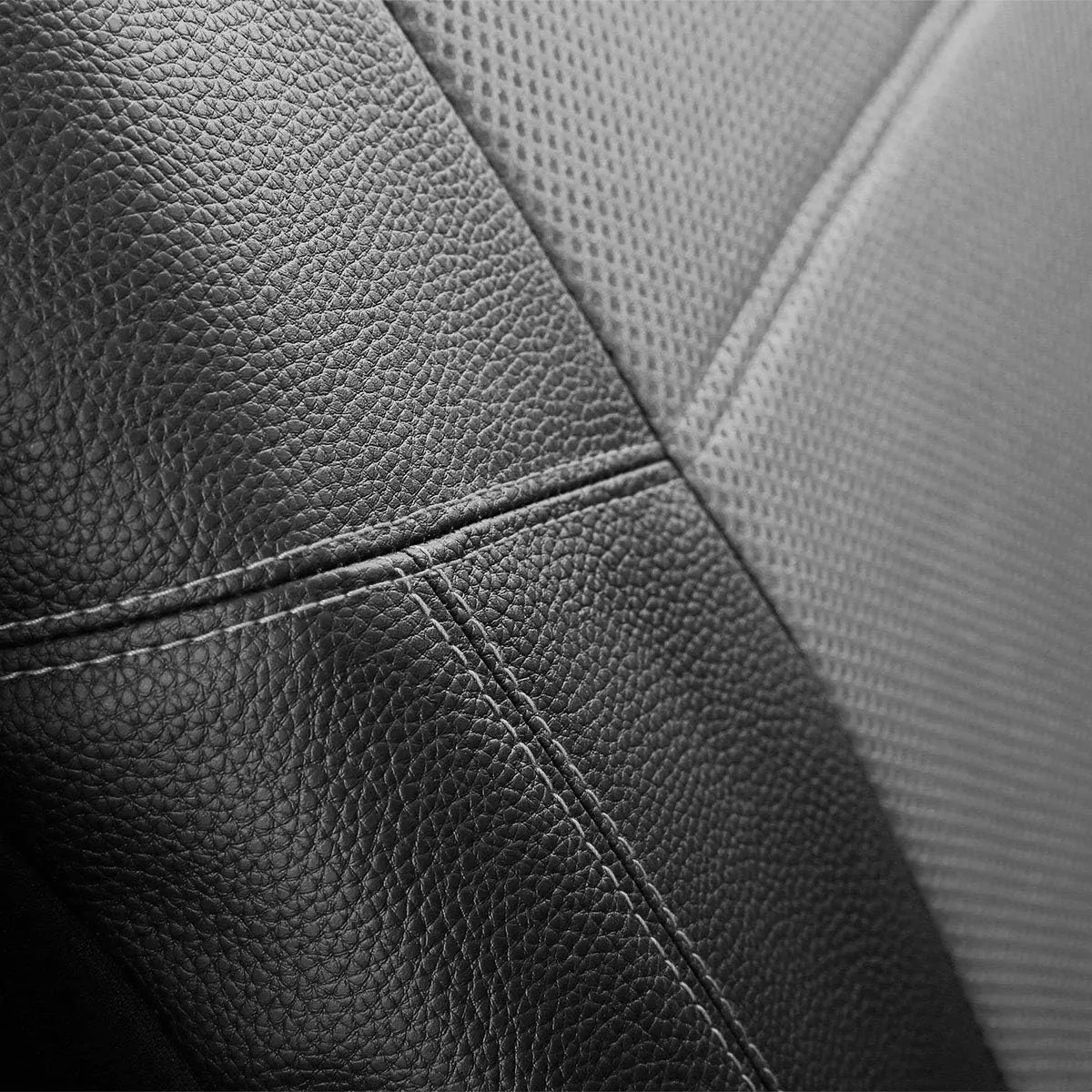 P&J AUTO Leather and Mesh High Back Car Seat Cover Full Set Integrated Bucket Seat Airbag Compatible (Grey)