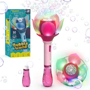 PANACARE Bubble Wand Blower for Kids Handheld Lotus Bubble Wand Automatic Bubble Machine with Battery/Light/10000 Bubbles/Bubble Solution Bubble Toy Gift for Girl Boys Party Weddings Outdoor Indoor