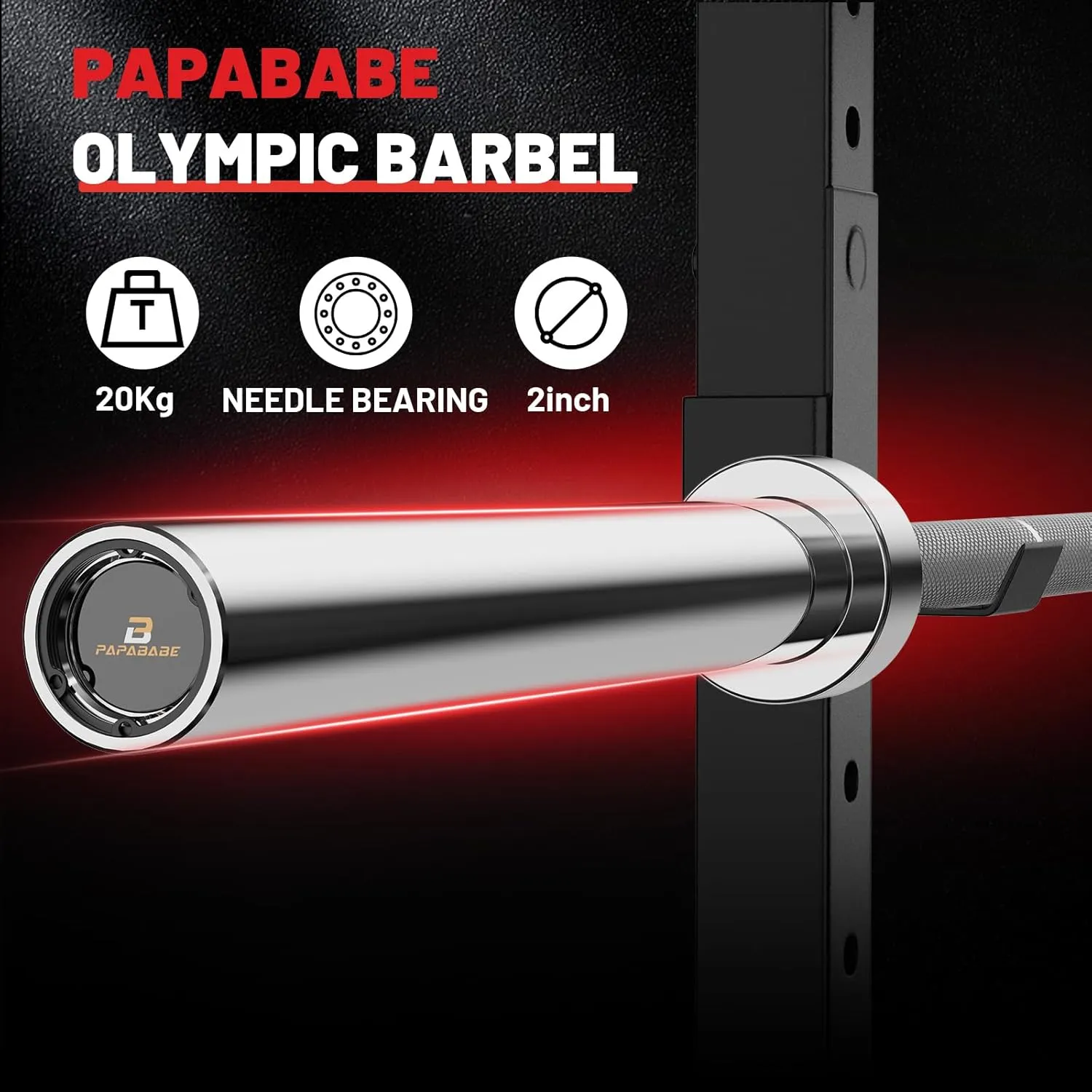 PAPABABE Olympic Barbell, 2-inch 45lb 7ft/35lb 6.5ft Weight Bar for Strength Training. 1000lb/1200lb Plus Capacity, Chrome/Zinc Plating, knurled Grip for Bench Press Deadlift Squat