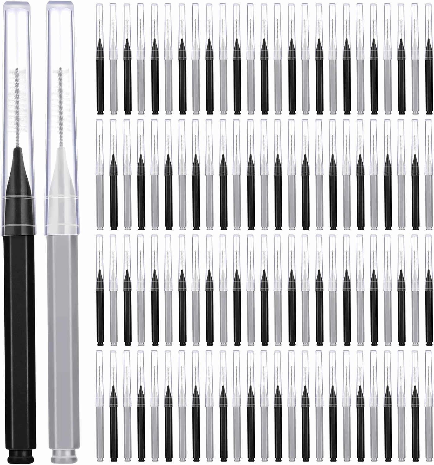 Patelai 100 Pieces Braces Brush for Cleaner Interdental Brush Toothpick Dental Tooth Flossing Head Oral Dental Hygiene Flosser Toothpick Cleaners Tooth Cleaning Tool (Black, Grey,Suitable Size)
