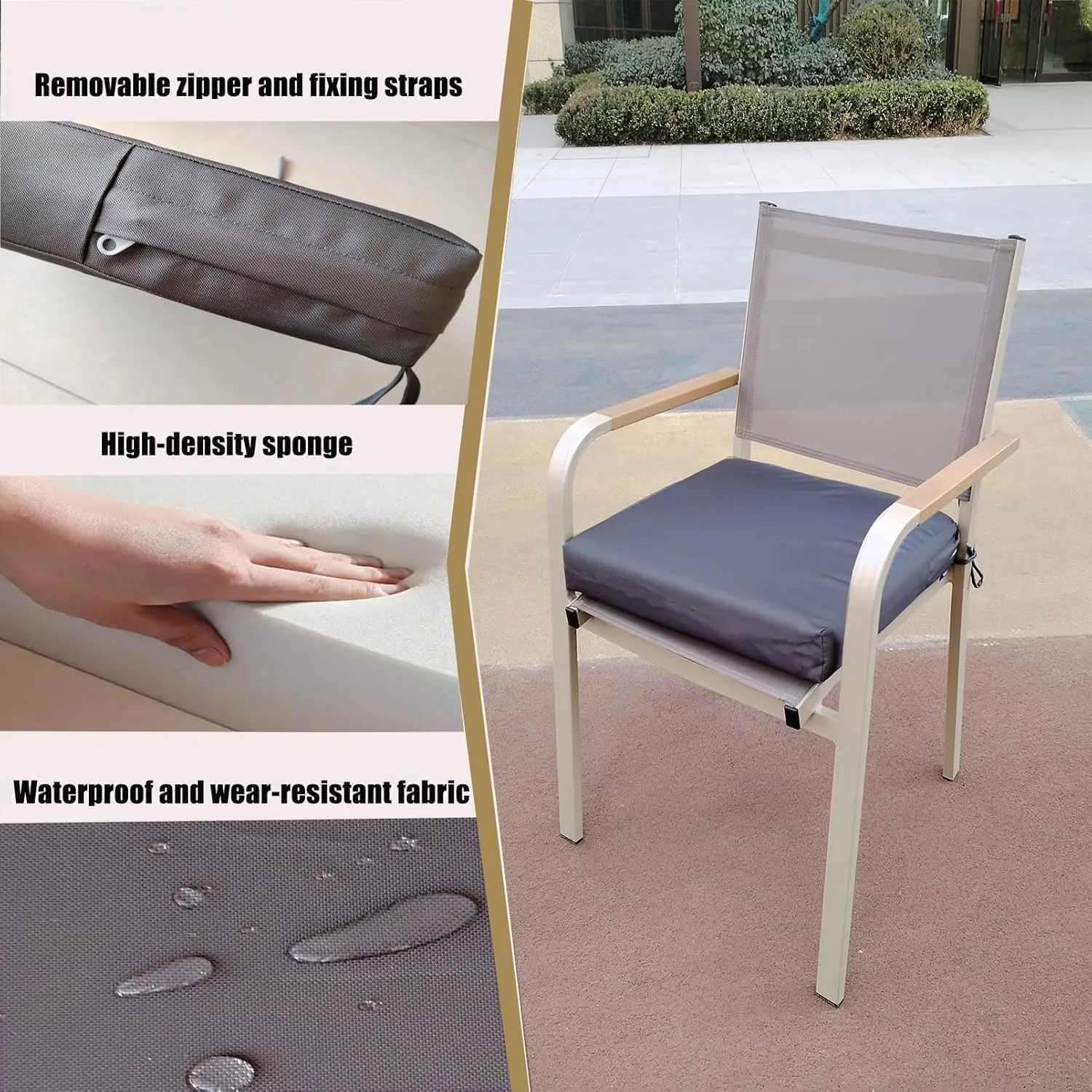 Patio Chair Cushions18x18 inch,Outdoor Chair Cushions Set of 2,Waterproof Square Cushion 3" Thick with Ties Invisible Zipper, for Garden Patio Lawn Furniture(Dark Grey)