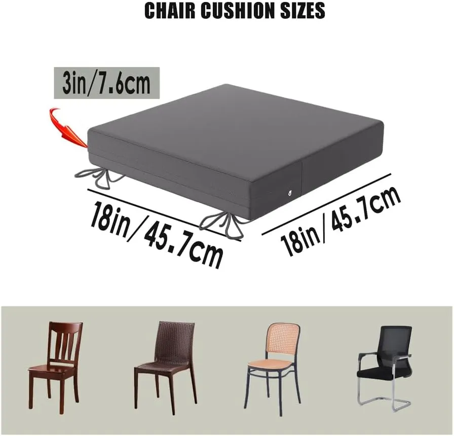 Patio Chair Cushions18x18 inch,Outdoor Chair Cushions Set of 2,Waterproof Square Cushion 3" Thick with Ties Invisible Zipper, for Garden Patio Lawn Furniture(Dark Grey)