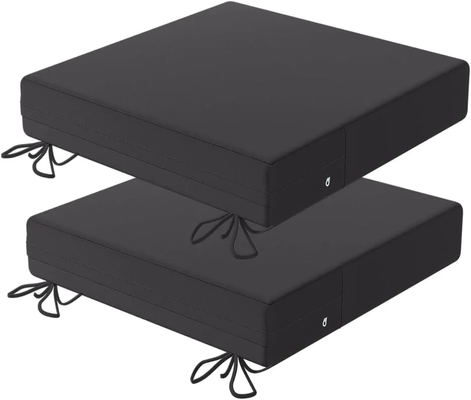 Patio Chair Cushions18x18 inch,Outdoor Chair Cushions Set of 2,Waterproof Square Cushion 3" Thick with Ties Invisible Zipper, for Garden Patio Lawn Furniture(Dark Grey)