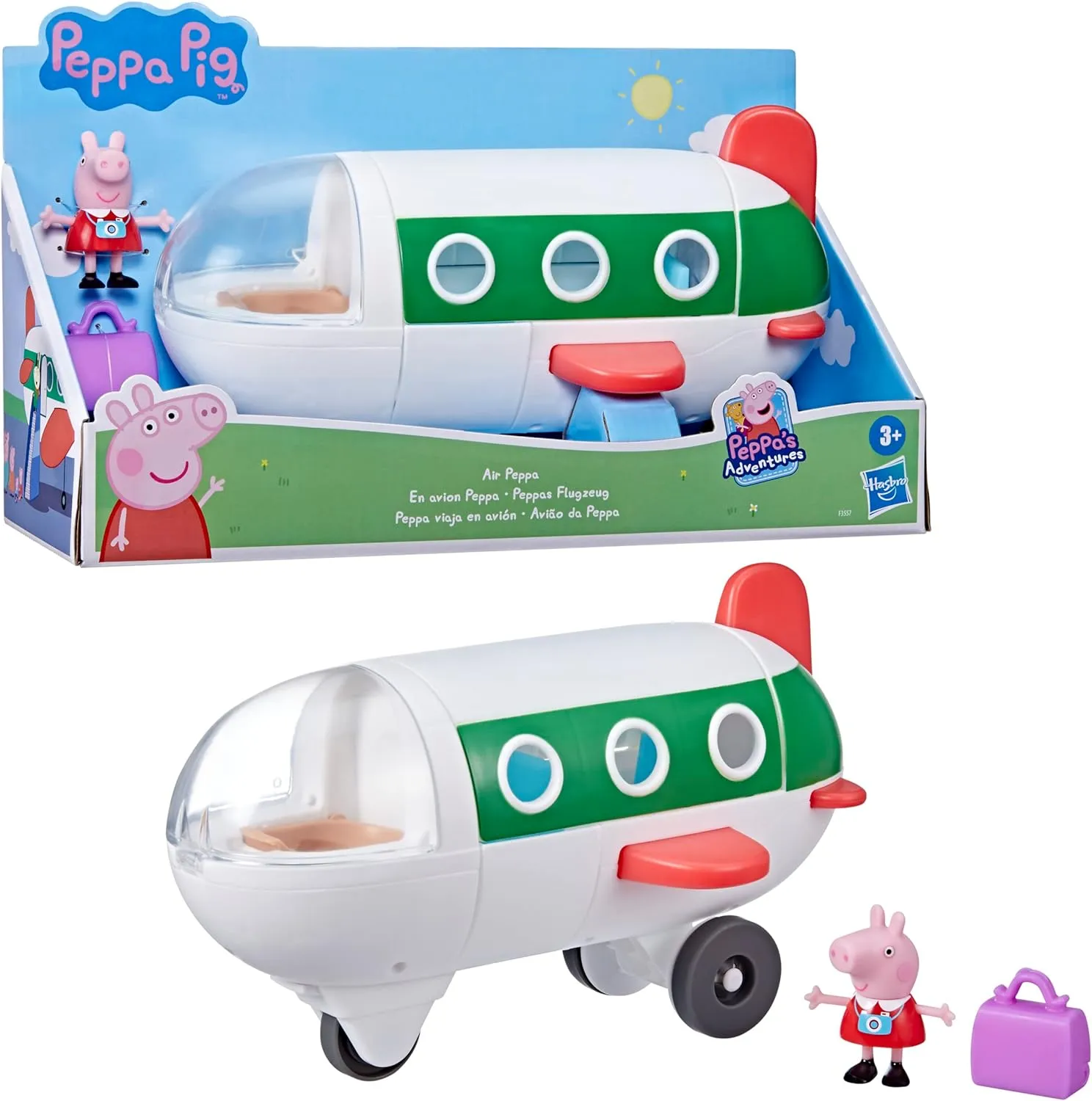Peppa Pig Peppa’s Adventures Air Peppa Airplane Vehicle Preschool Toy with Rolling Wheels, 1 Figure, 1 Accessory; Ages 3 and Up