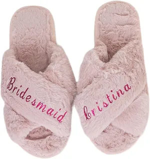 Personalized Fluffy Bridal Slippers - Open-Toe Bride Squad Slippers - Cozy and Furry House Shoes for Women - Customized Cute Name Plush Slides for Bridesmaids, Girlfriend, Sister, Mom