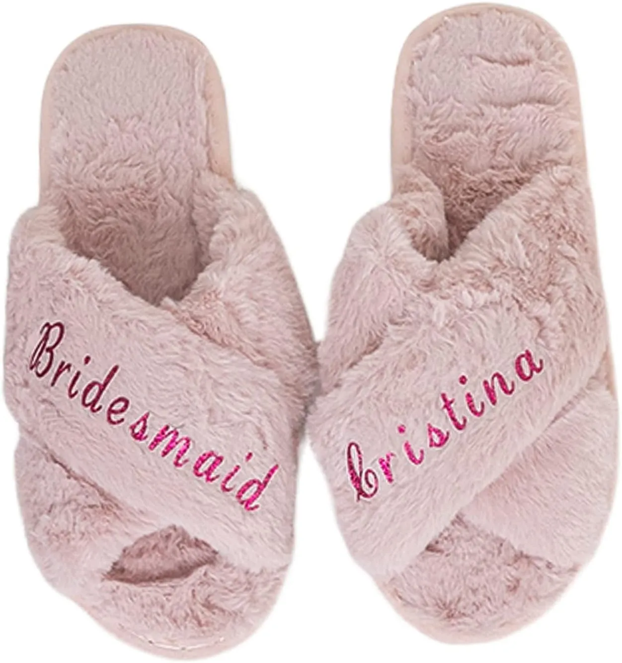 Personalized Fluffy Bridal Slippers - Open-Toe Bride Squad Slippers - Cozy and Furry House Shoes for Women - Customized Cute Name Plush Slides for Bridesmaids, Girlfriend, Sister, Mom
