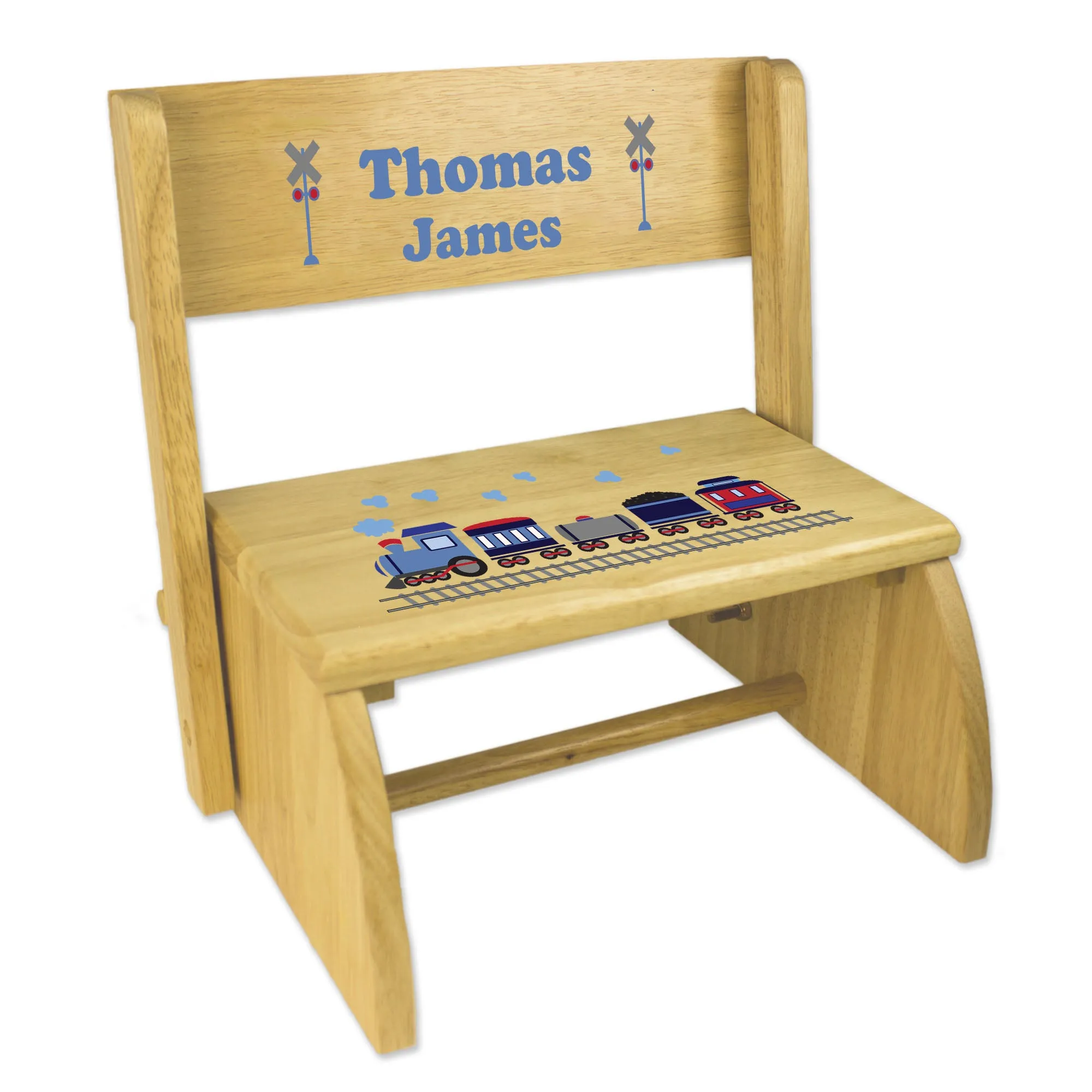 Personalized Train Natural Flip Stool