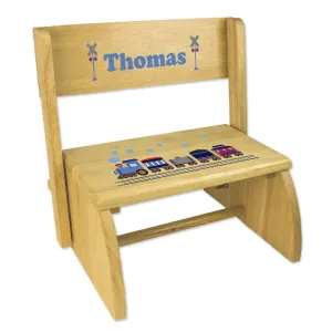 Personalized Train Natural Flip Stool