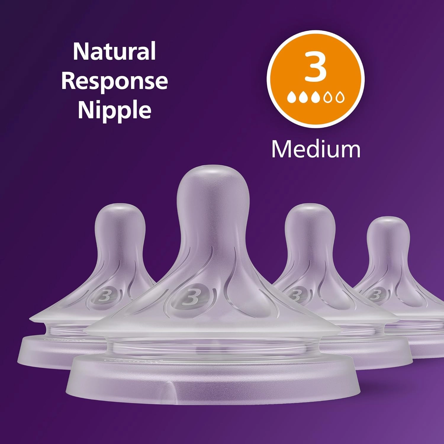 Philips Avent Natural Response Nipples, Medium Flow (Flow 3), 4-Pack, SCY963/04