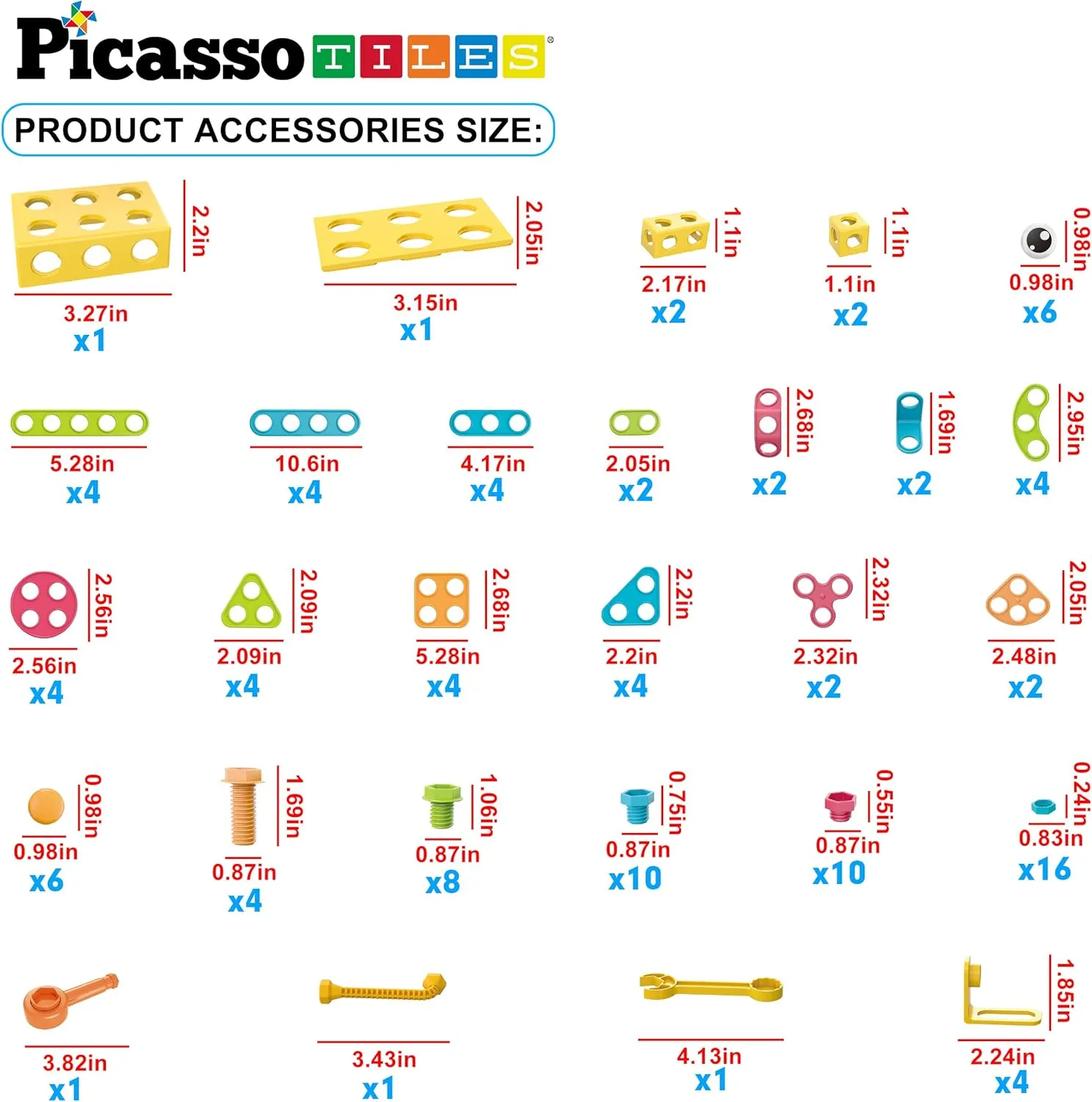 PicassoTiles 115 Piece Building Blocks Set Kids STEM Toy Construction Engineering Sensory Toys Kit Block Children Early Education Playset with FREE IdeaBook, Clickable Ratchet Age 3  Boys Girls PTN115