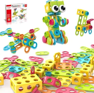 PicassoTiles 115 Piece Building Blocks Set Kids STEM Toy Construction Engineering Sensory Toys Kit Block Children Early Education Playset with FREE IdeaBook, Clickable Ratchet Age 3  Boys Girls PTN115