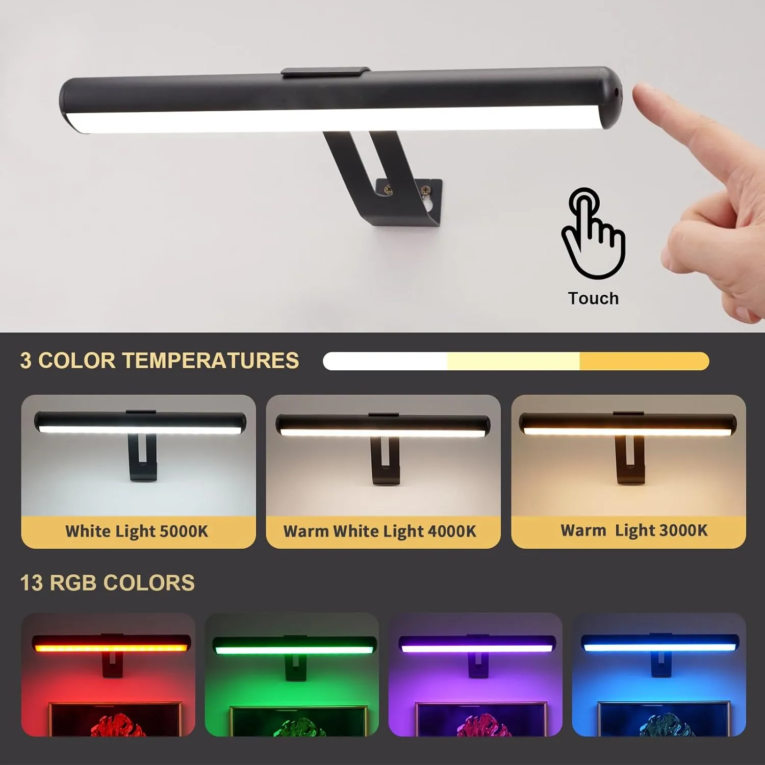 Picture Light Battery Operated, Picture Lights for Wall, Wireless Picture Light with Remote for Paintings, 48 LED, 16 Color Changing, Dartboard Light with 2 Base for Art-Black