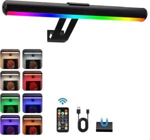 Picture Light Battery Operated, Picture Lights for Wall, Wireless Picture Light with Remote for Paintings, 48 LED, 16 Color Changing, Dartboard Light with 2 Base for Art-Black
