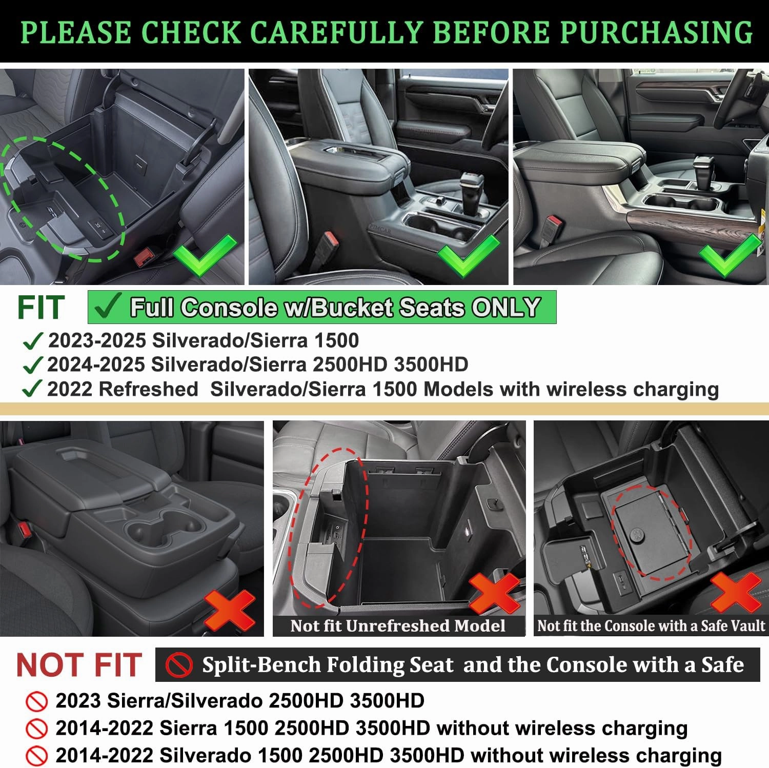 PIMCAR Full Center Console Organizer for 23-25 Chevy Silverado/GMC Sierra 1500, 22-25 Silverado/Sierra 1500 Refreshed Models, 24-25 Silverado/Sierra 2500HD 3500HD (Full Console w/Bucket Seats ONLY)