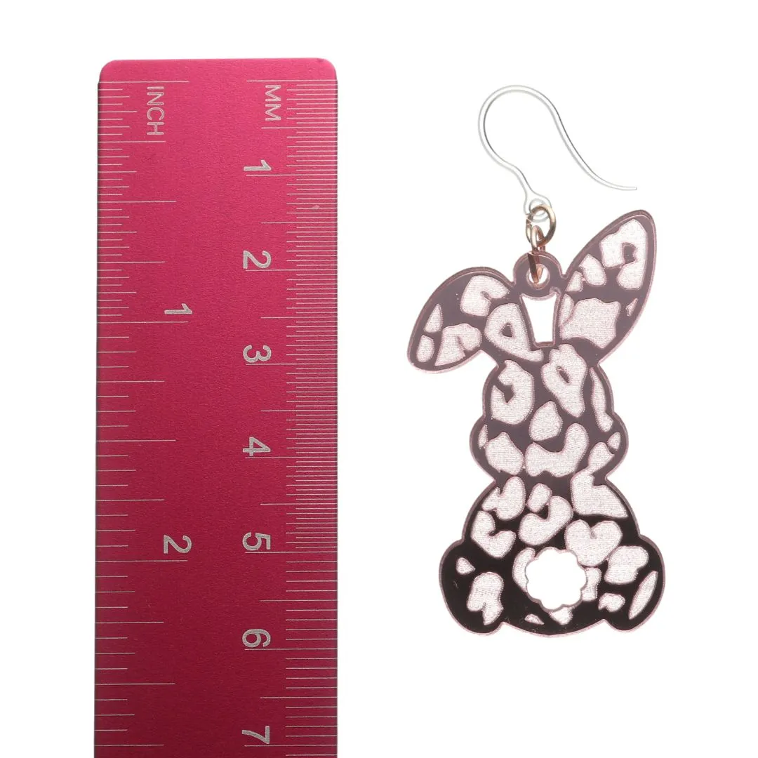 Pink Leopard Cottontail Rabbit Dangles Hypoallergenic Earrings for Sensitive Ears Made with Plastic Posts