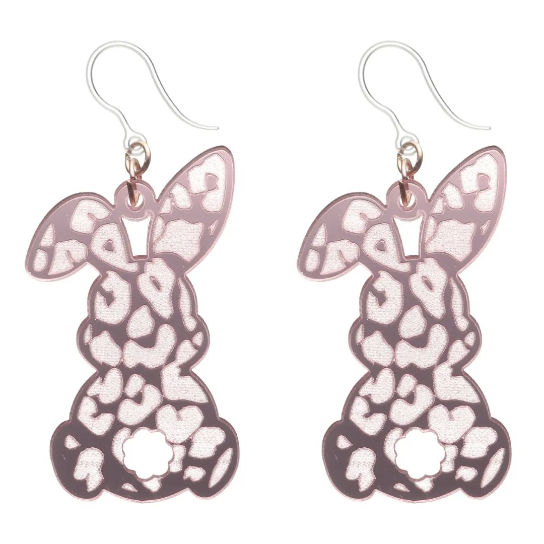 Pink Leopard Cottontail Rabbit Dangles Hypoallergenic Earrings for Sensitive Ears Made with Plastic Posts