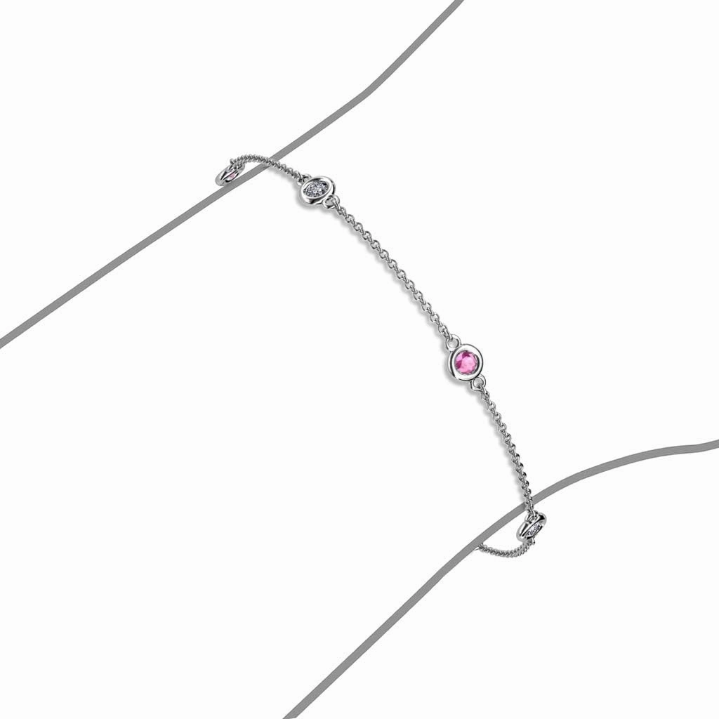 Pink Sapphire & Natural Diamond 5 Station Petite Bracelet 0.52 ctw 14K Gold