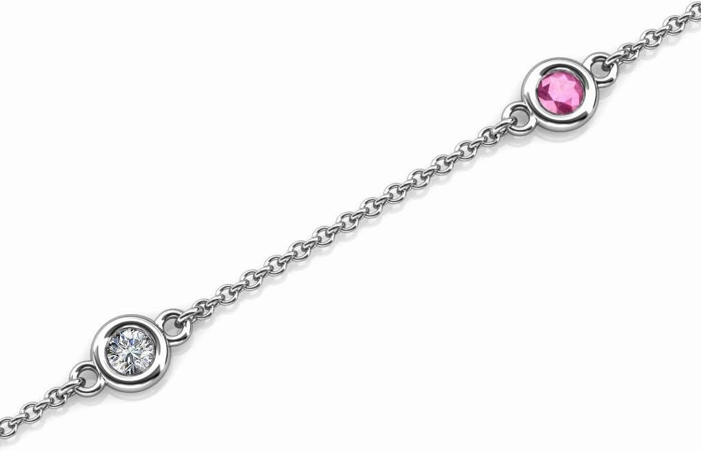 Pink Sapphire & Natural Diamond 5 Station Petite Bracelet 0.52 ctw 14K Gold