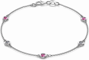 Pink Sapphire & Natural Diamond 5 Station Petite Bracelet 0.52 ctw 14K Gold
