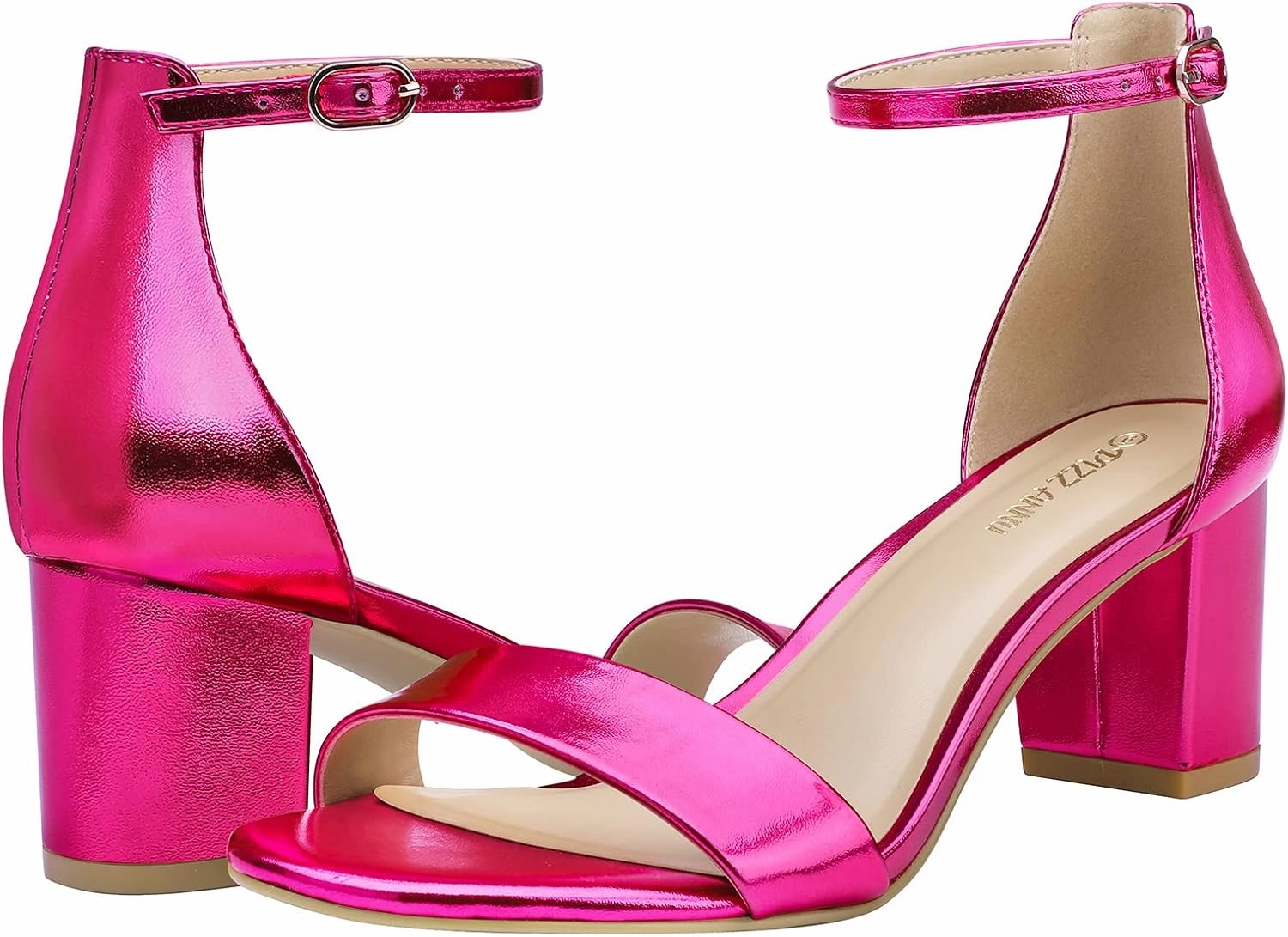 PIZZ ANNU Women's Low Block Chunky Heels Sandals Comfortable Open Toe Ankle Strap Party Dress Pump Shoes Strappy Buckle Heeled Sandal with 2 Inches Tall Thick Heel Design