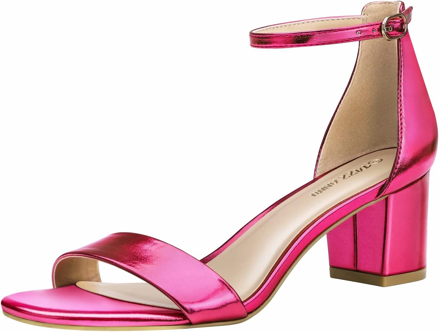 PIZZ ANNU Women's Low Block Chunky Heels Sandals Comfortable Open Toe Ankle Strap Party Dress Pump Shoes Strappy Buckle Heeled Sandal with 2 Inches Tall Thick Heel Design