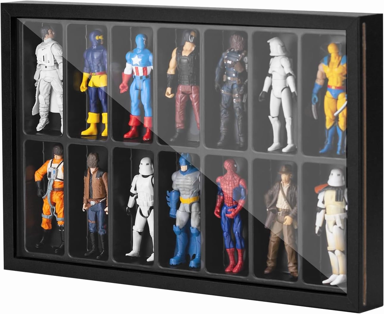 Plastic 3.75 inch Action Figures Display Case, Figure Collectors Showcase Wall Mounted, Dustproof Collectibles Box, Fit for Star was Black Series /Marvel Legends /DC/ GI Jeo etc. Figures, Black