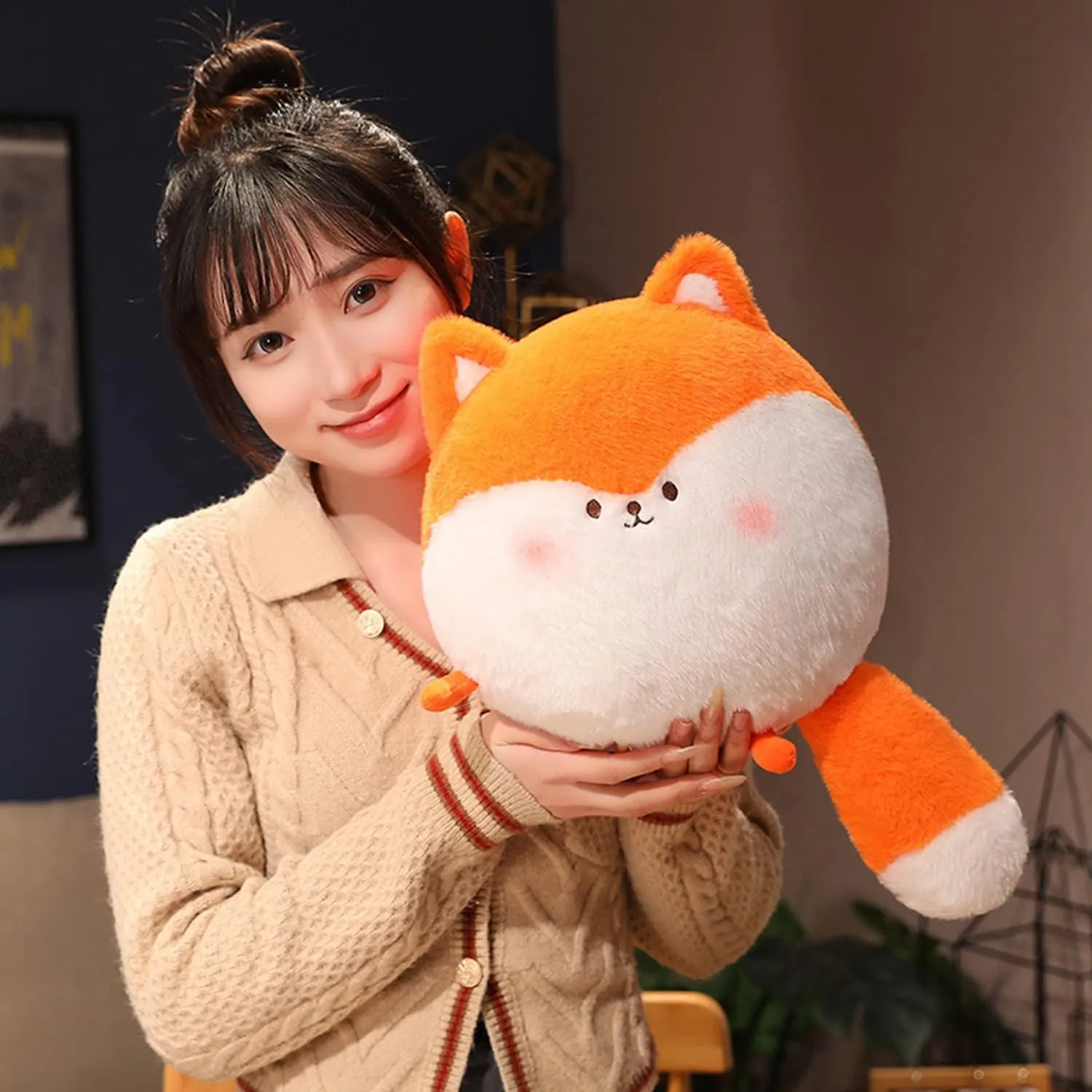 Plush Round Fox Stuffed Animal Hugging Pillow Plushies Throw Pillow Anime Gift for Kids and Lovers in Birthday, Valentine's Day, Christmas