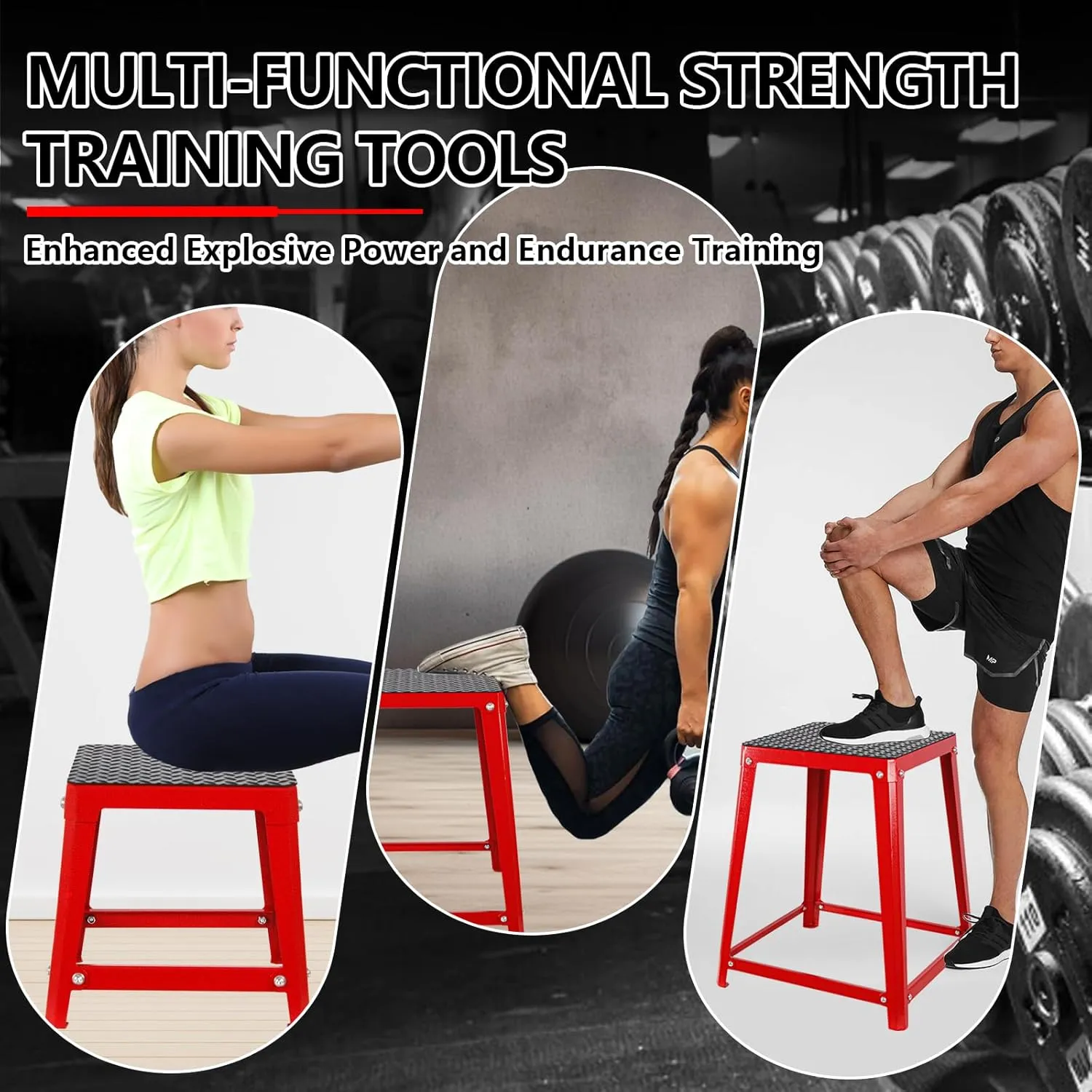 Plyometric Jump Box Set,12/18/24/30 Inch Anti-slip Jump Box Exercise,Red Plyo Box,Steel Step Up Box for Workout,Fitness Step Up Box Jumps for Home Gym Training