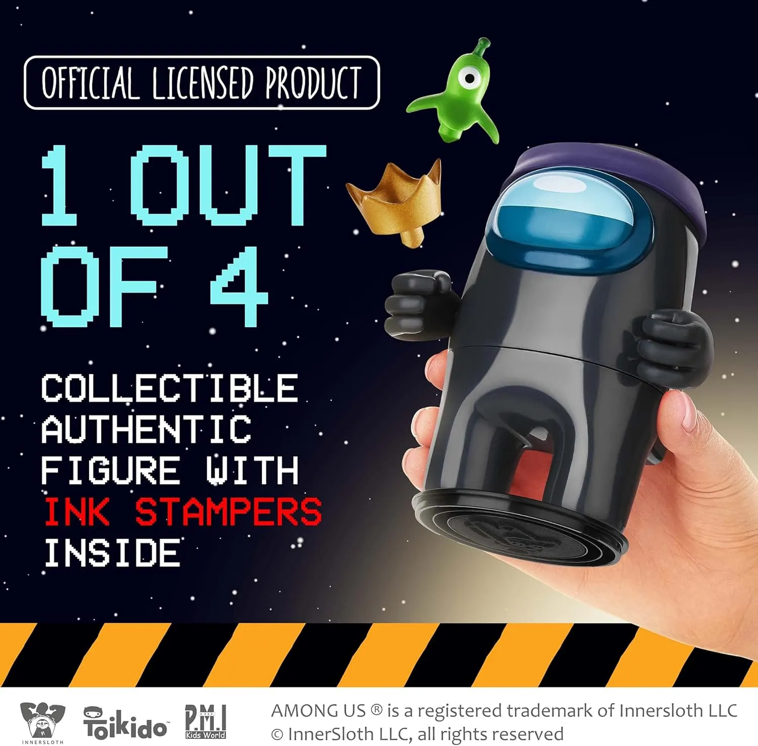 P.M.I. Among Us Crewmate Figures with Accessories and Stamper.1 Pack Window Box (S1)  3 Hidden Hats& Accessories