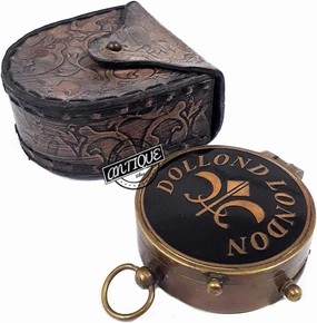 Pocket COMPASSS Brass Made Manual Needle Magnetic Compass Marine with Leather CASE, Gifts for Parents/Friends