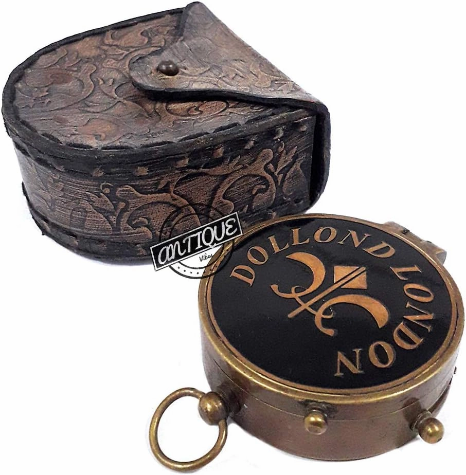 Pocket COMPASSS Brass Made Manual Needle Magnetic Compass Marine with Leather CASE, Gifts for Parents/Friends