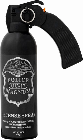 POLICE MAGNUM Large Pepper Spray Home Defense Security- Safe Non Lethal Protection- Powerful 25ft Wide Fog Spray- Made in The USA - 1 Pistol Grip