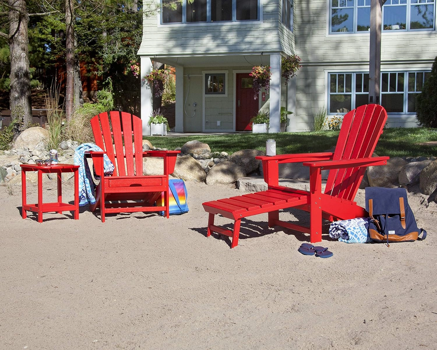 POLYWOOD Palm Coast Ultimate Adirondack Chair 3-Piece Set with Hideaway Ottoman