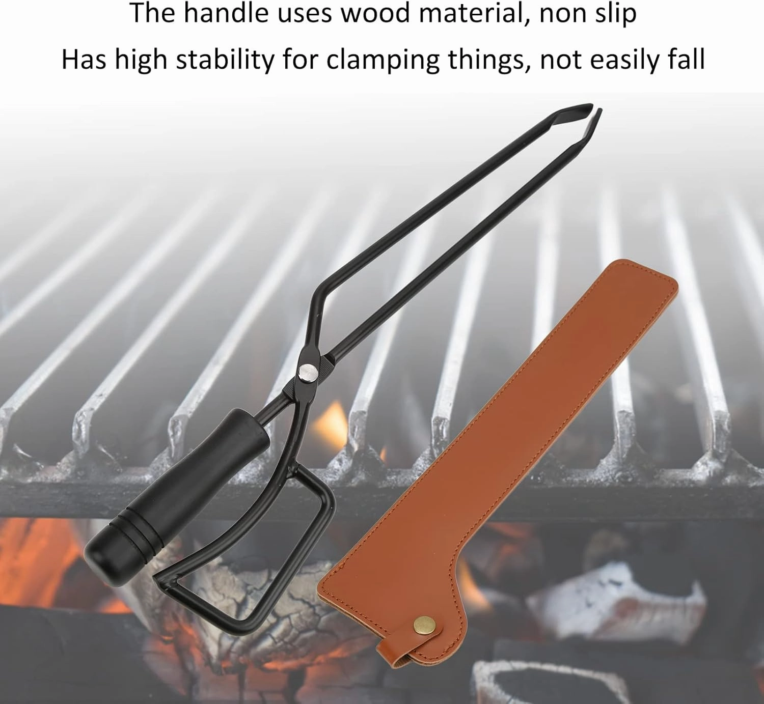 Portable Fireplace Tongs with Protective Sleeve, Strong Stainless Steel Charcoal for Camping and Outdoor Activities, Keeps Safe Distance from Temperatures, to Carry and Use (Curry color)