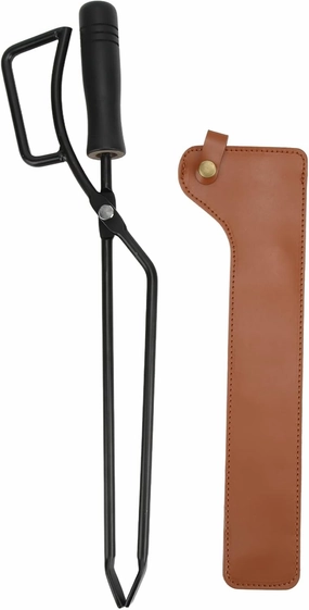 Portable Fireplace Tongs with Protective Sleeve, Strong Stainless Steel Charcoal for Camping and Outdoor Activities, Keeps Safe Distance from Temperatures, to Carry and Use (Curry color)