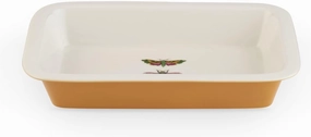 Portmeirion Botanic Garden Harmony 13" Loaf Pan, Amber with Moss Green Butterfly Motif, Durable & Versatile Porcelain Bakeware for Bread, Cookies, Cake - Dishwasher, Microwave, Oven, Freezer Safe